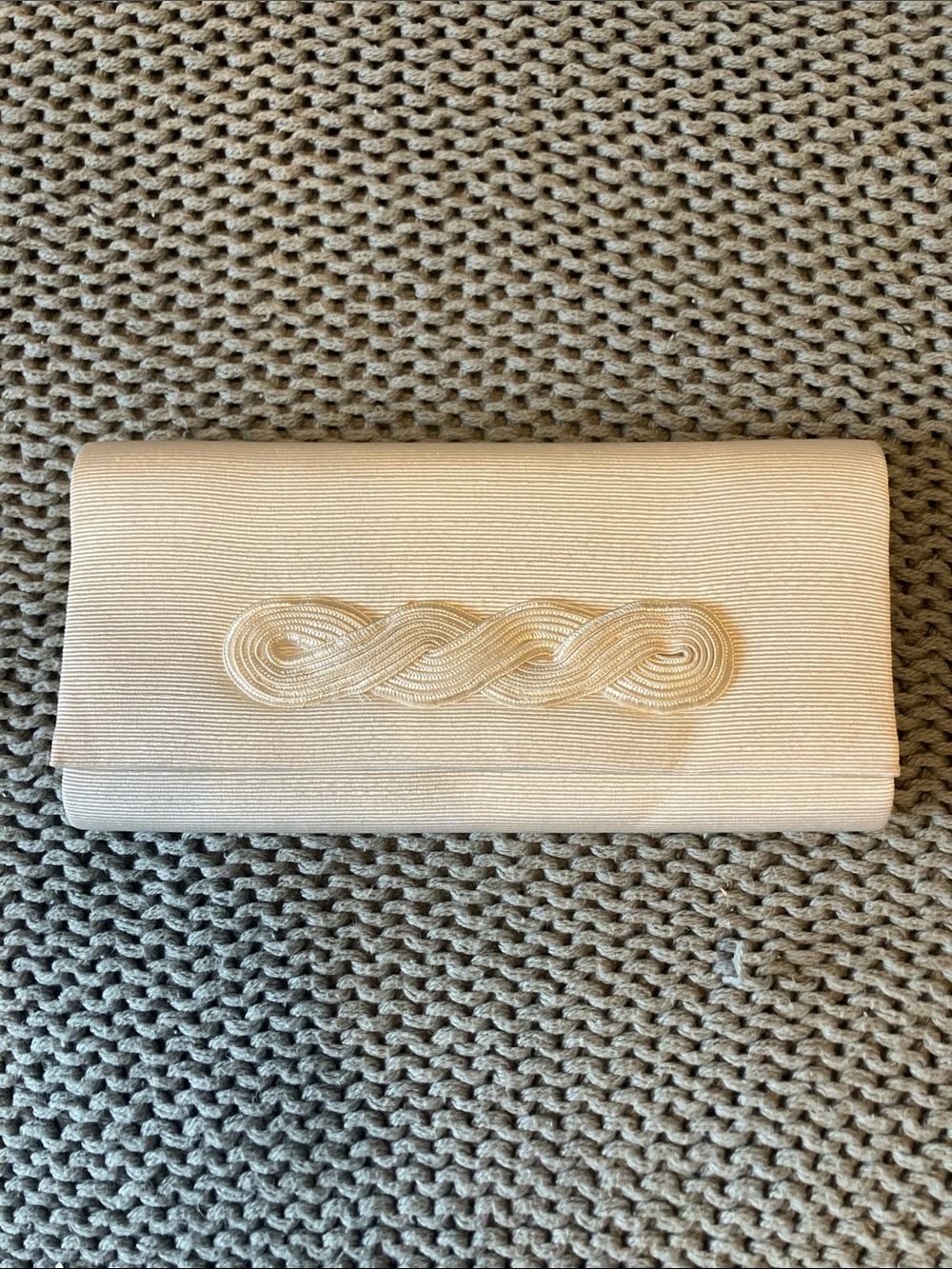 Bechamel Cream Satin Braided-Accent Evening Clutch